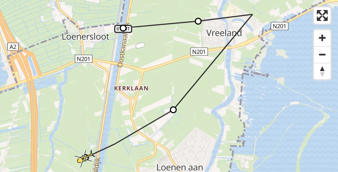 Routekaart van de vlucht: Politieheli naar Loenersloot