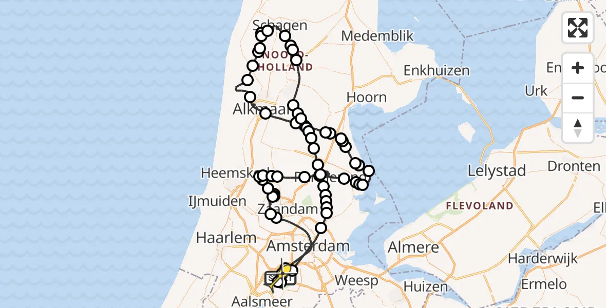 Routekaart van de vlucht: Politieheli naar Schiphol