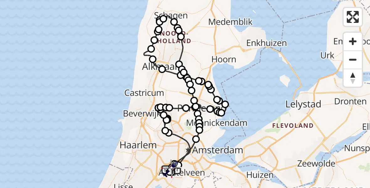 Vluchtroute Politiehelikopter van Schiphol naar Schiphol
