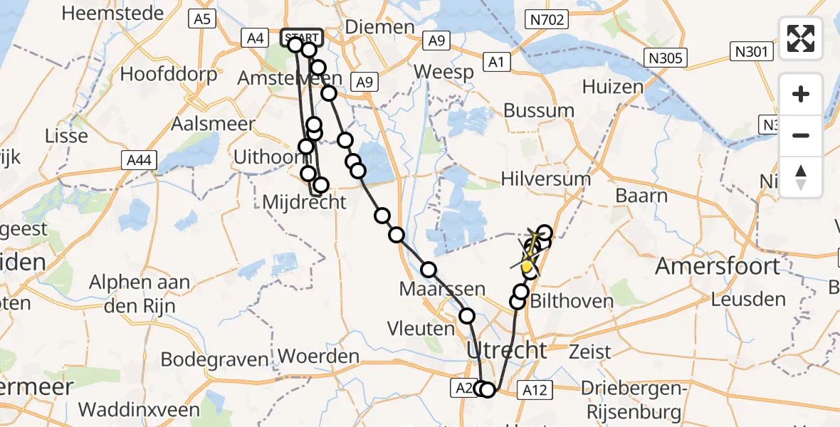 Routekaart van de vlucht: Lifeliner 1 naar Westbroek