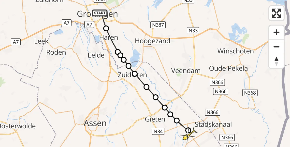 Routekaart van de vlucht: Lifeliner 4 naar Drouwenermond