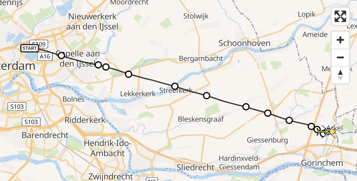 Routekaart van de vlucht: Lifeliner 2 naar Arkel