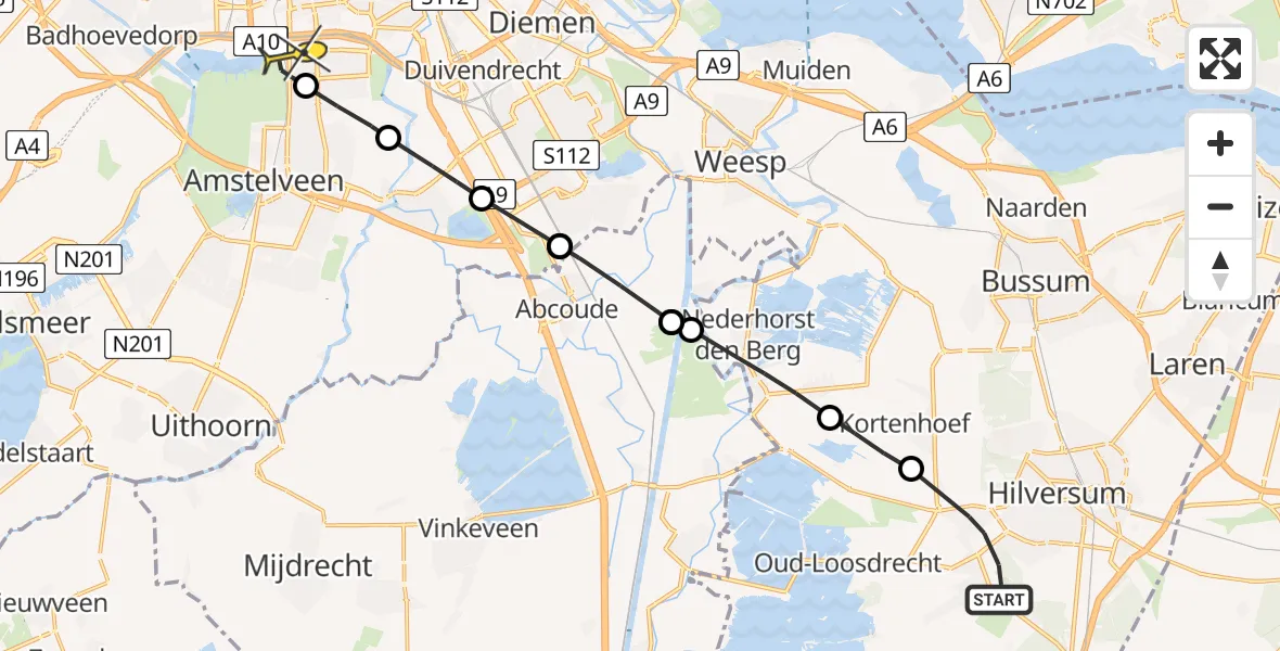 Routekaart van de vlucht: Lifeliner 1 naar Amsterdam