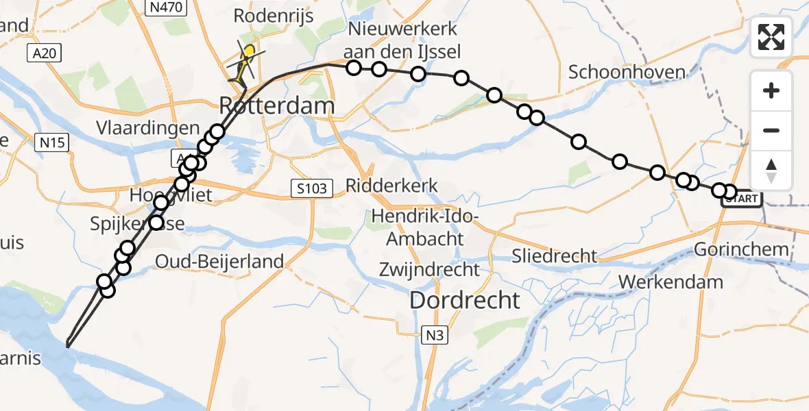 Routekaart van de vlucht: Lifeliner 2 naar Rotterdam