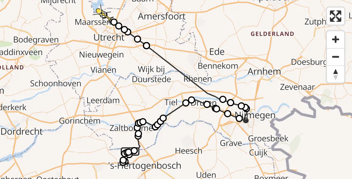 Routekaart van de vlucht: Politieheli naar Tienhoven