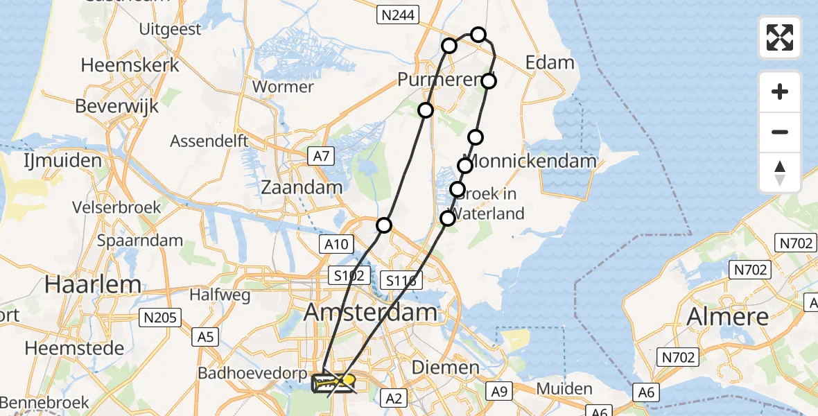 Routekaart van de vlucht: Lifeliner 1 naar Amsterdam