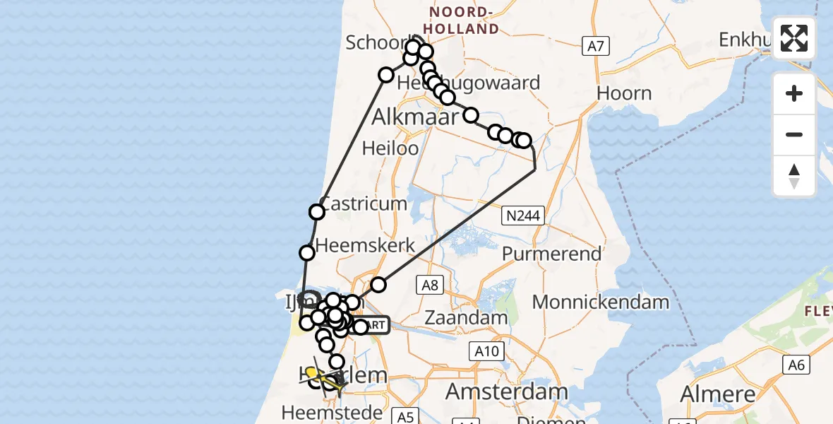 Routekaart van de vlucht: Politieheli naar Haarlem