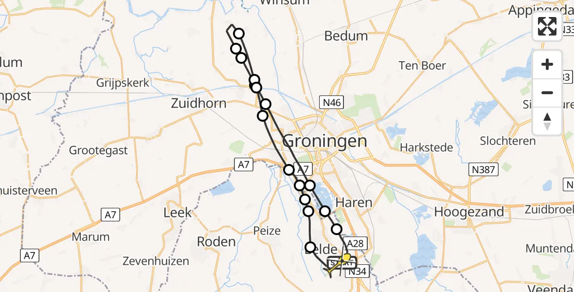 Routekaart van de vlucht: Lifeliner 4 naar Eelde