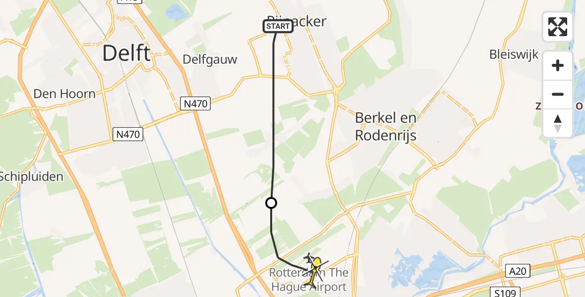 Routekaart van de vlucht: Lifeliner 2 naar Rotterdam