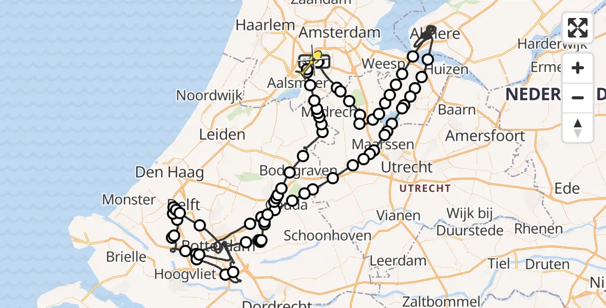 Routekaart van de vlucht: Politieheli naar Schiphol