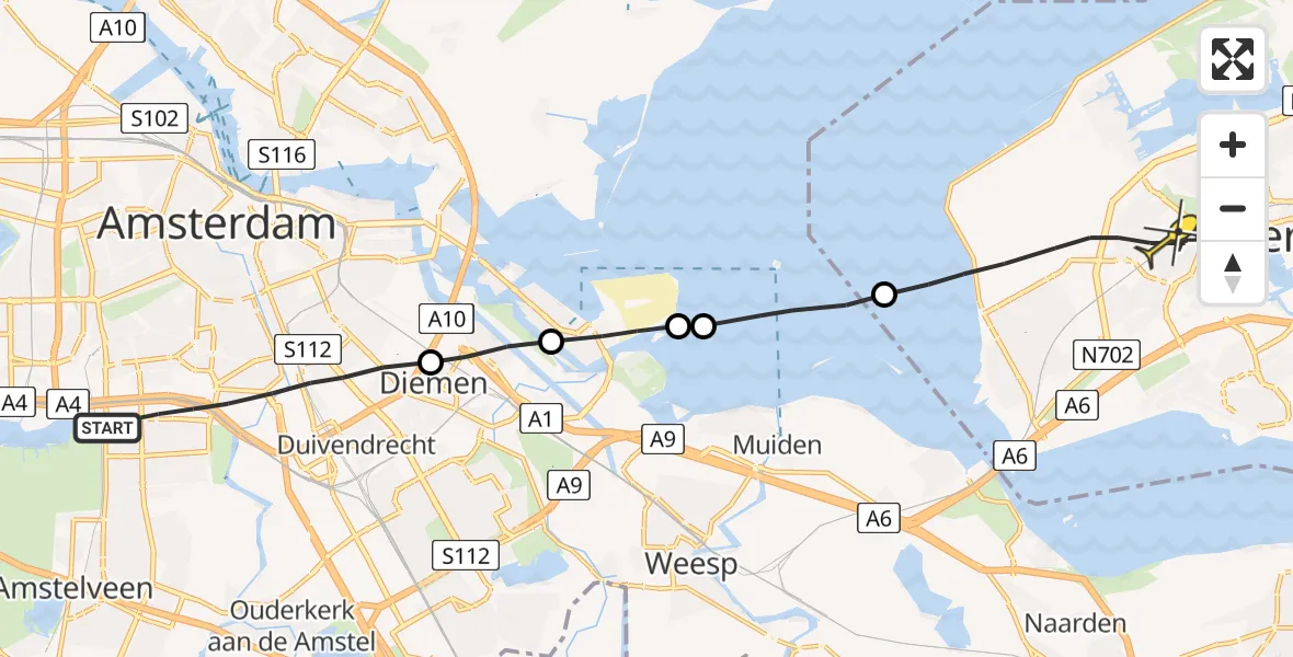 Routekaart van de vlucht: Lifeliner 1 naar Almere