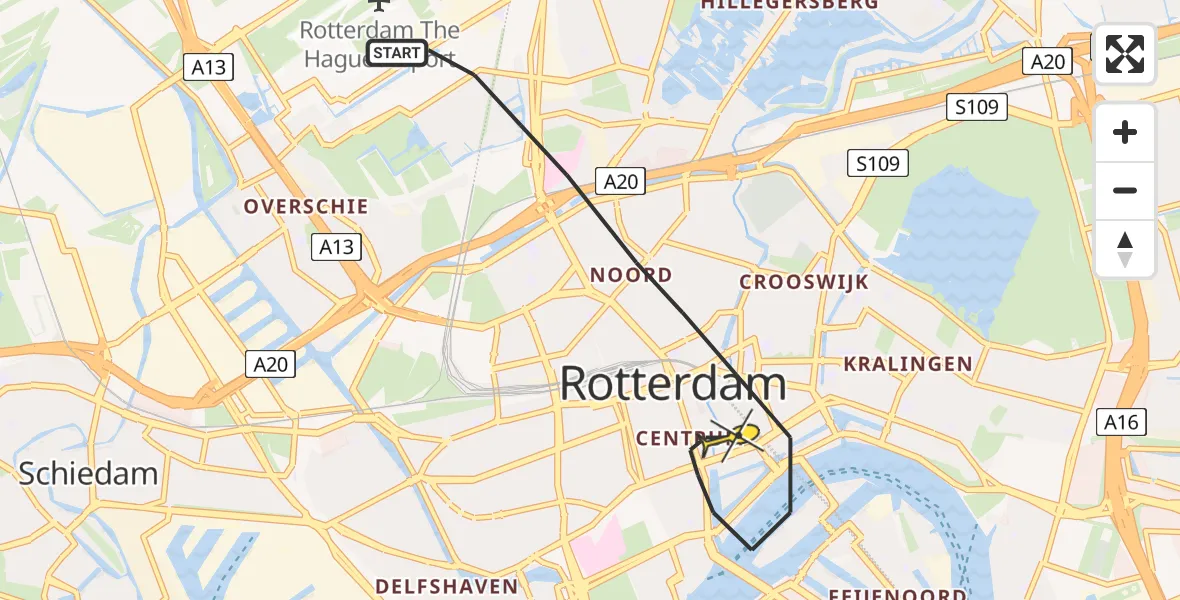 Routekaart van de vlucht: Lifeliner 2 naar Rotterdam