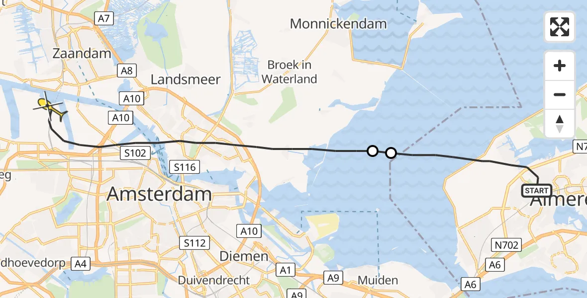 Routekaart van de vlucht: Lifeliner 1 naar Amsterdam