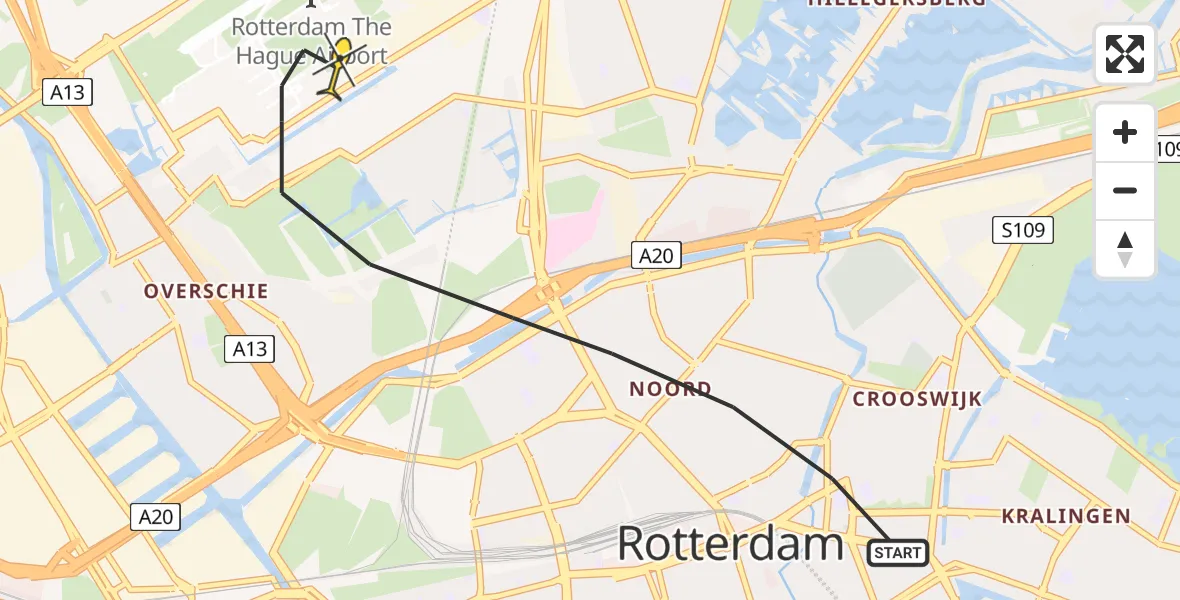 Routekaart van de vlucht: Lifeliner 2 naar Rotterdam