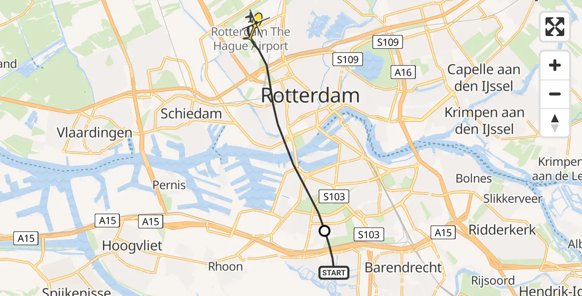 Routekaart van de vlucht: Lifeliner 2 naar Rotterdam