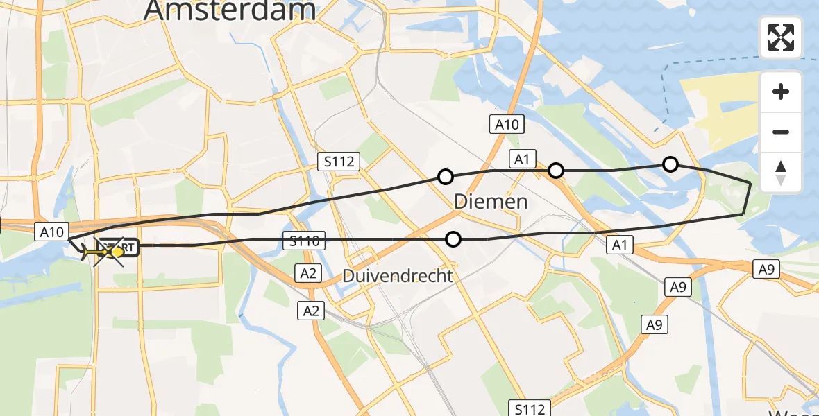 Routekaart van de vlucht: Lifeliner 1 naar Amsterdam