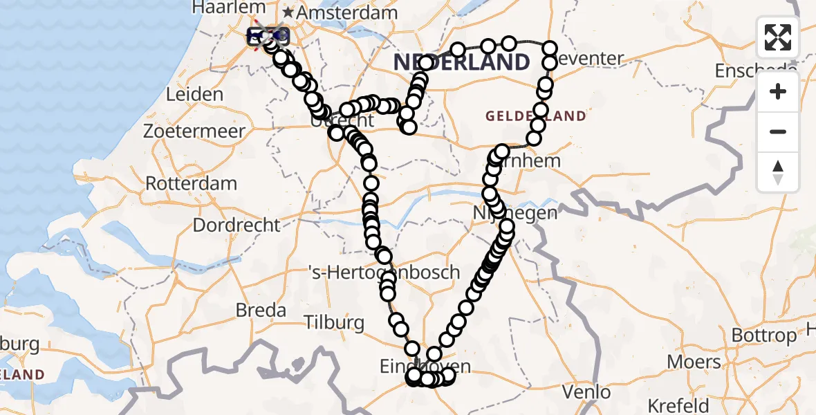 Vluchtroute Politiehelikopter van Schiphol naar Schiphol