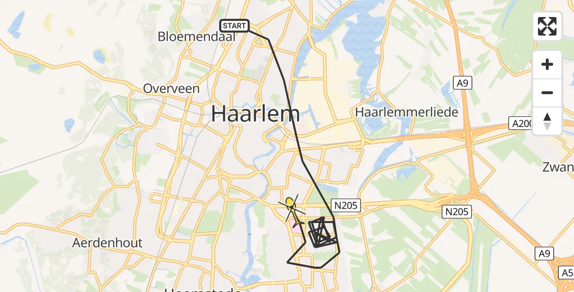 Routekaart van de vlucht: Politieheli naar Haarlem