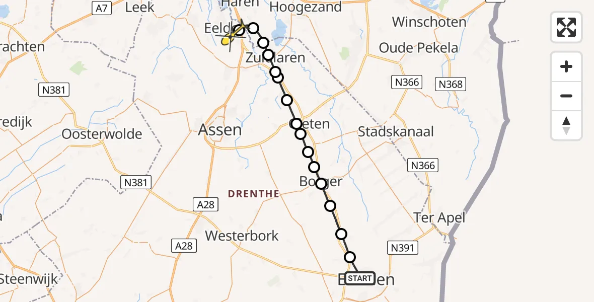 Routekaart van de vlucht: Lifeliner 4 naar Eelde