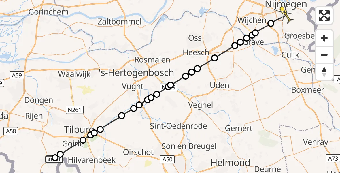 Routekaart van de vlucht: Lifeliner 3 naar Nijmegen