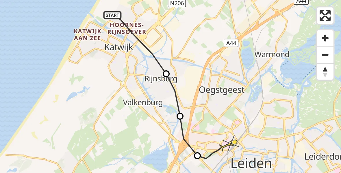 Routekaart van de vlucht: Lifeliner 2 naar Leiden