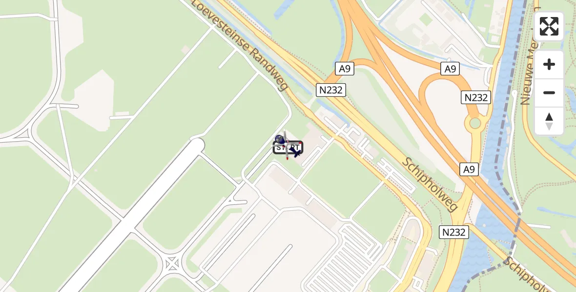 Routekaart van de vlucht: Politiehelikopter naar Schiphol