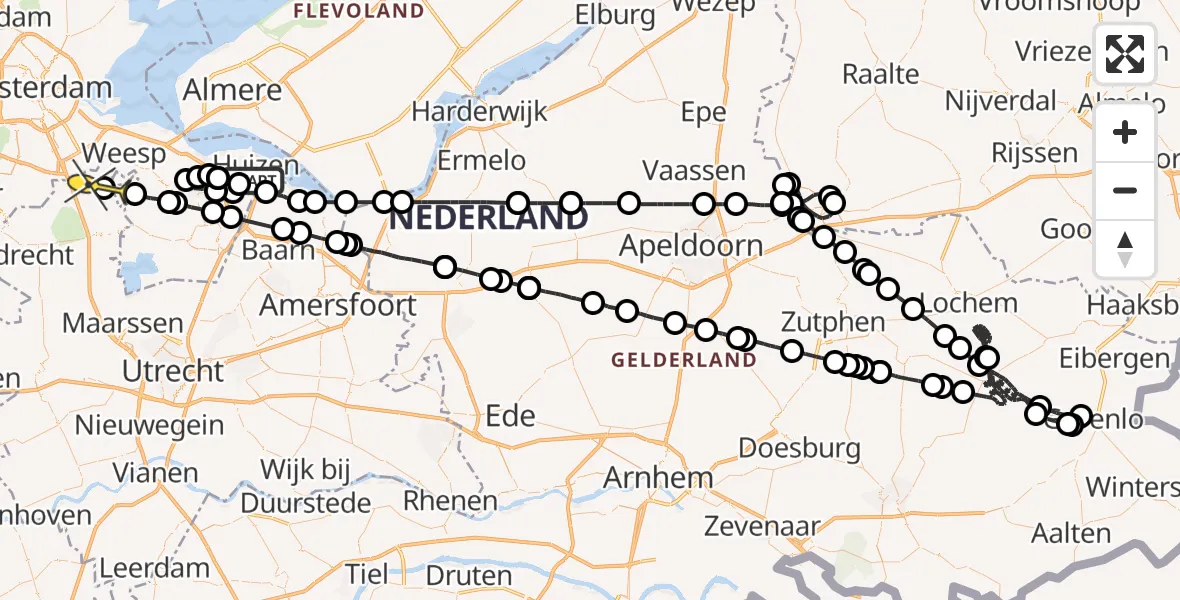 Routekaart van de vlucht: Politieheli naar Abcoude