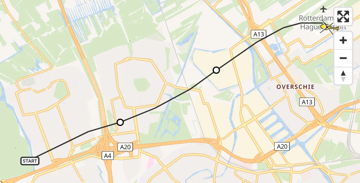 Routekaart van de vlucht: Lifeliner 2 naar Rotterdam