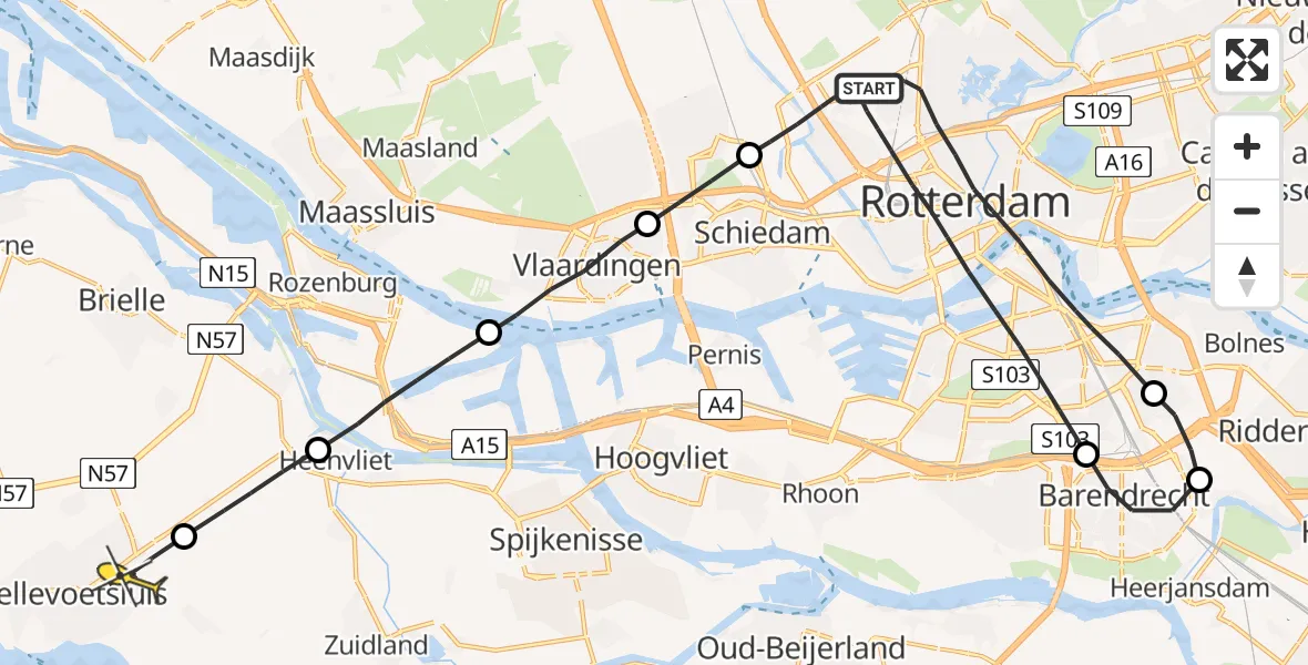 Routekaart van de vlucht: Lifeliner 2 naar Hellevoetsluis