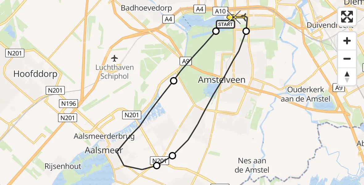 Routekaart van de vlucht: Lifeliner 1 naar Amsterdam