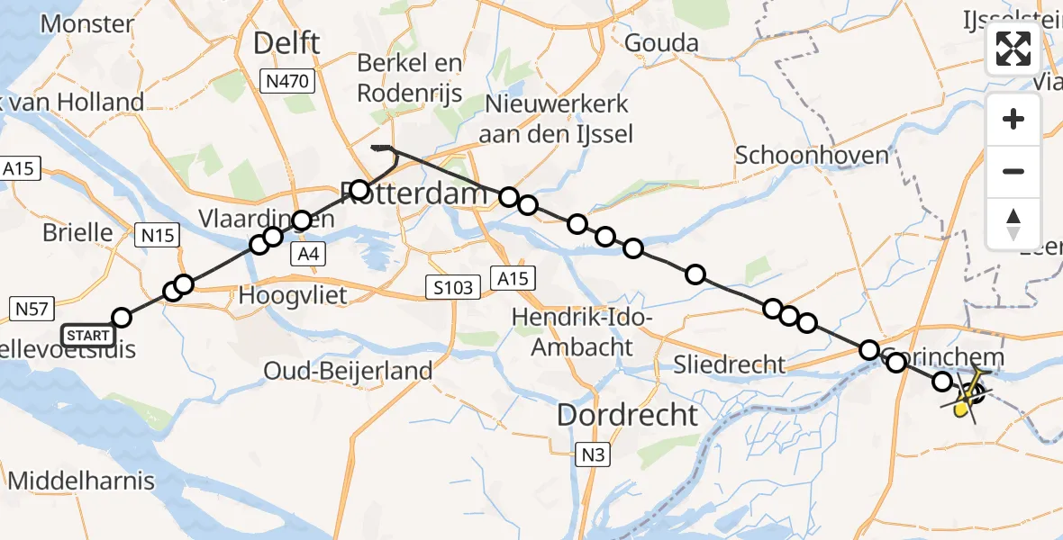 Routekaart van de vlucht: Lifeliner 2 naar Woudrichem