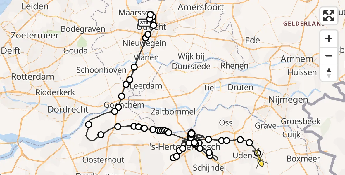 Vluchtroute Politiehelikopter van Utrecht naar Volkel