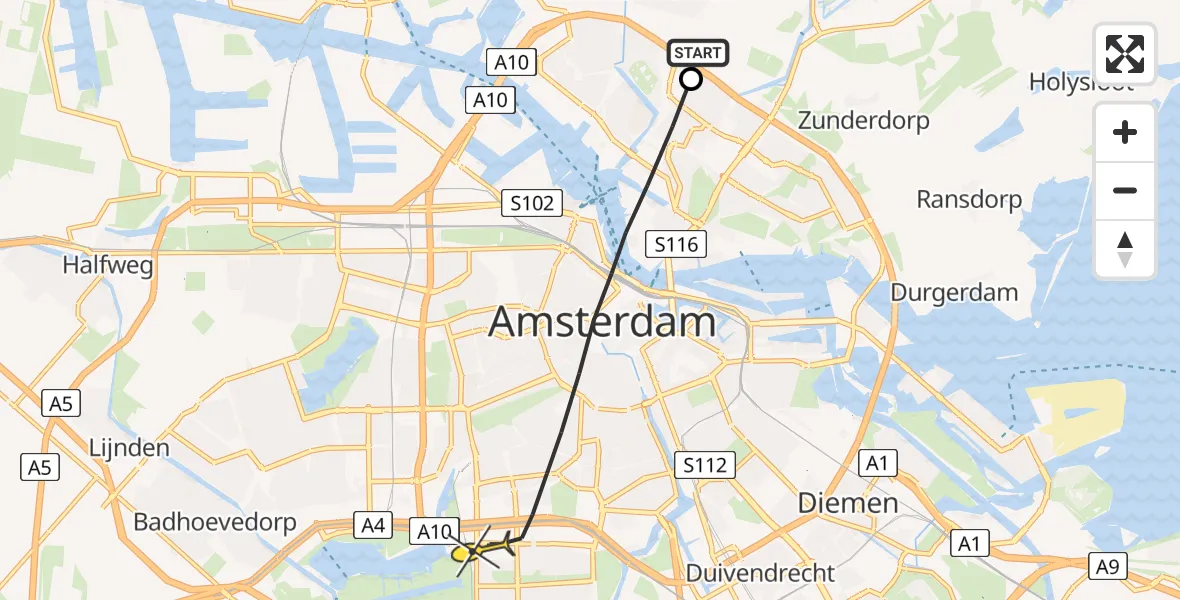 Routekaart van de vlucht: Lifeliner 1 naar Amsterdam