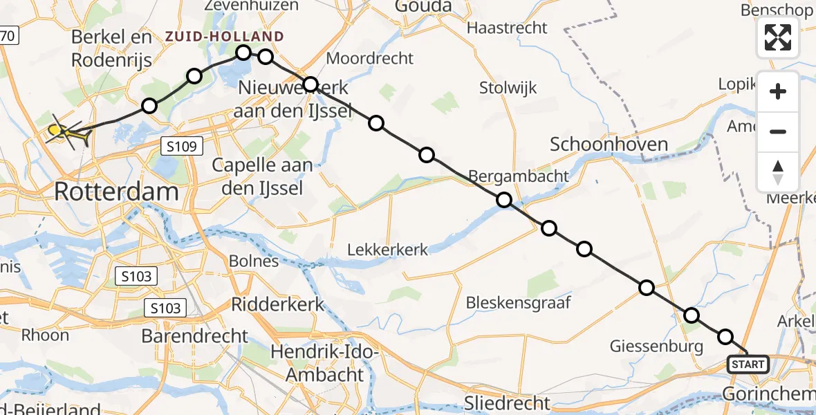 Routekaart van de vlucht: Lifeliner 2 naar Rotterdam