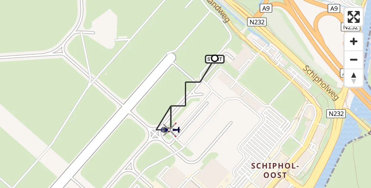 Vluchtroute Politiehelikopter van Schiphol naar Schiphol