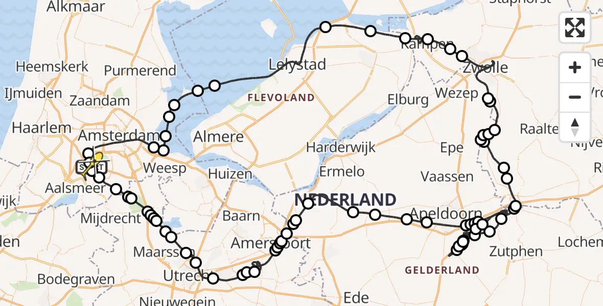 Routekaart van de vlucht: Politieheli naar Schiphol