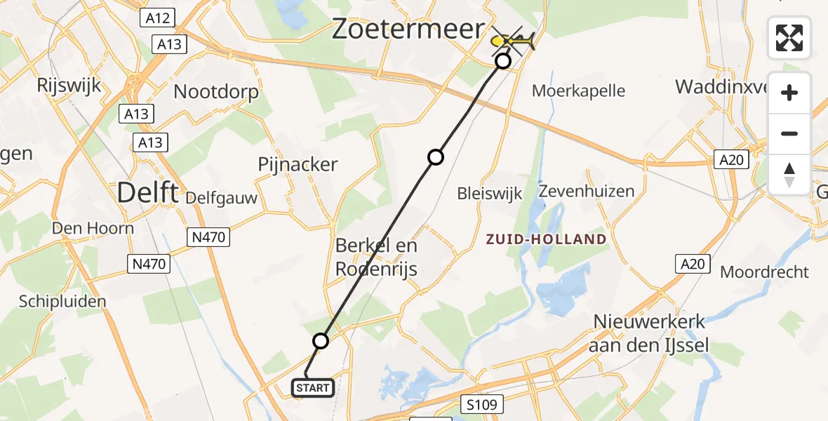 Routekaart van de vlucht: Lifeliner 2 naar Zoetermeer