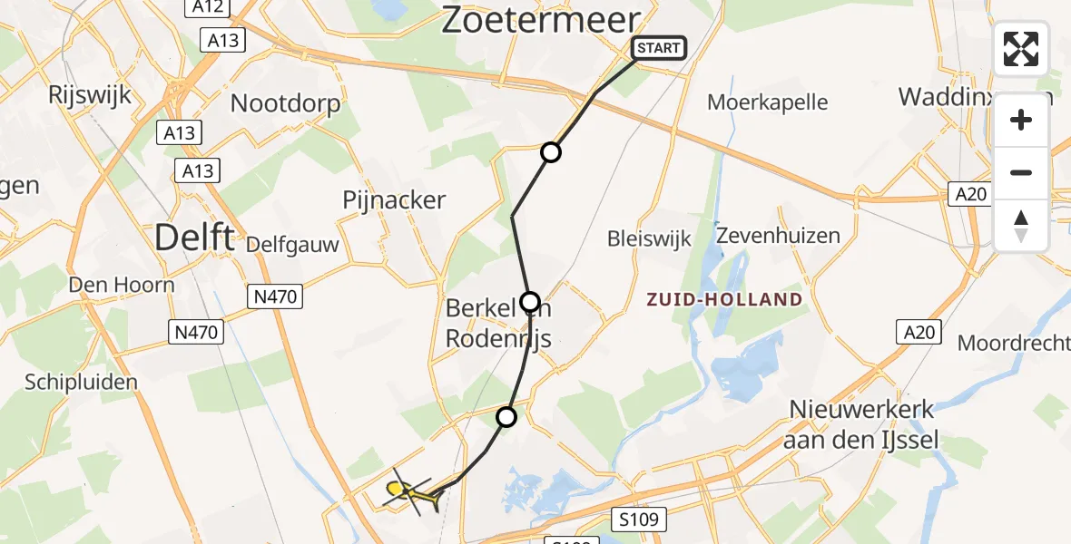 Routekaart van de vlucht: Lifeliner 2 naar Rotterdam