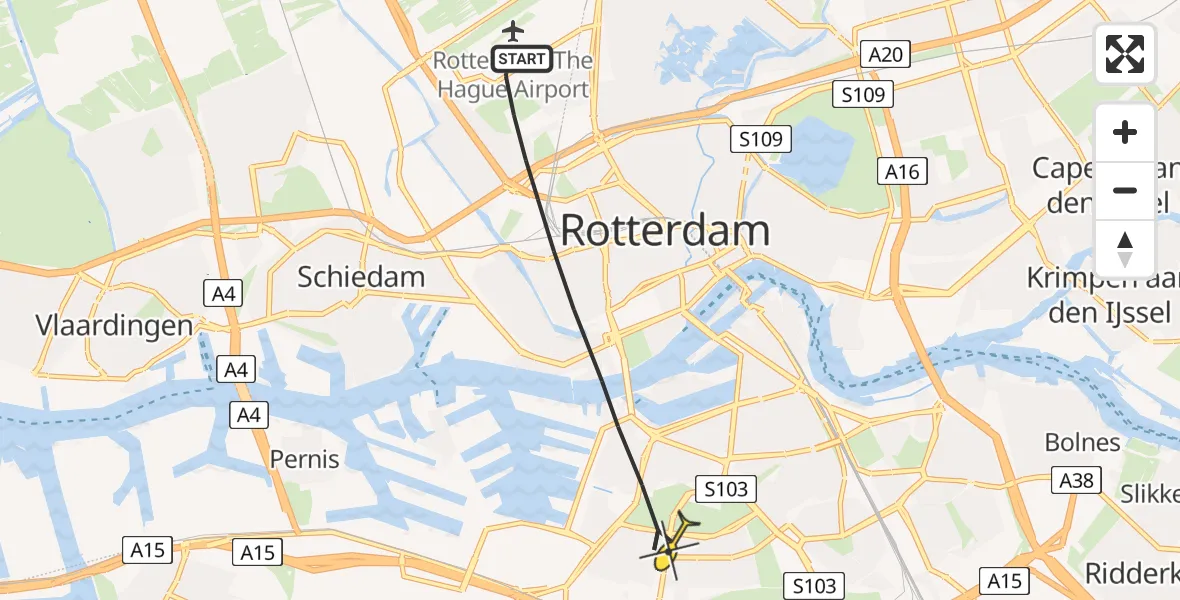 Routekaart van de vlucht: Lifeliner 2 naar Rotterdam