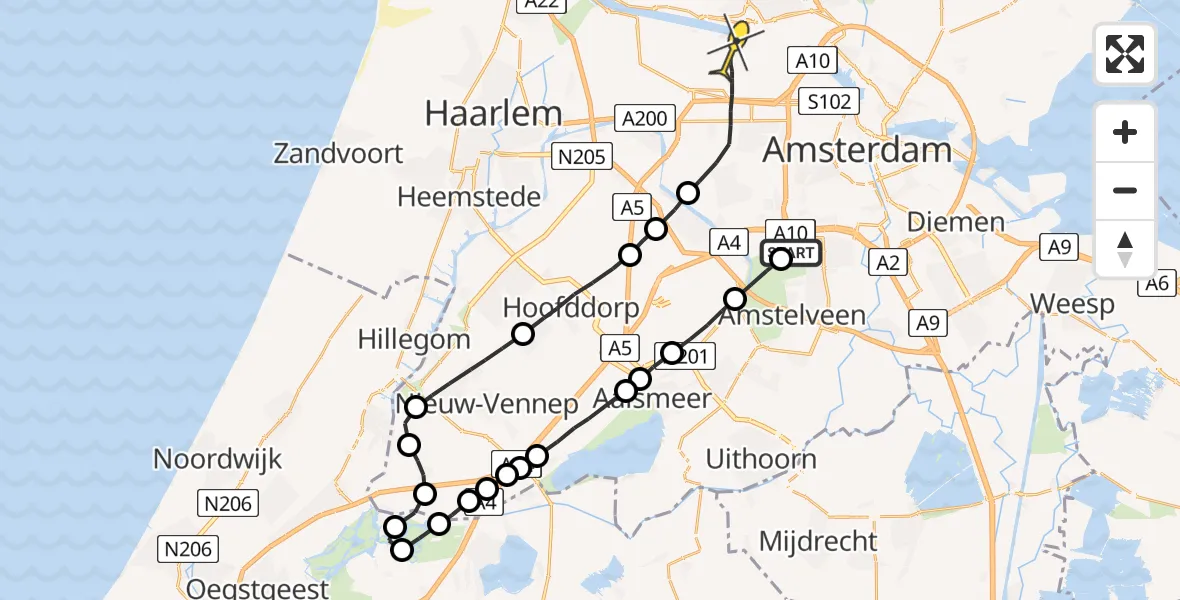 Routekaart van de vlucht: Lifeliner 1 naar Amsterdam