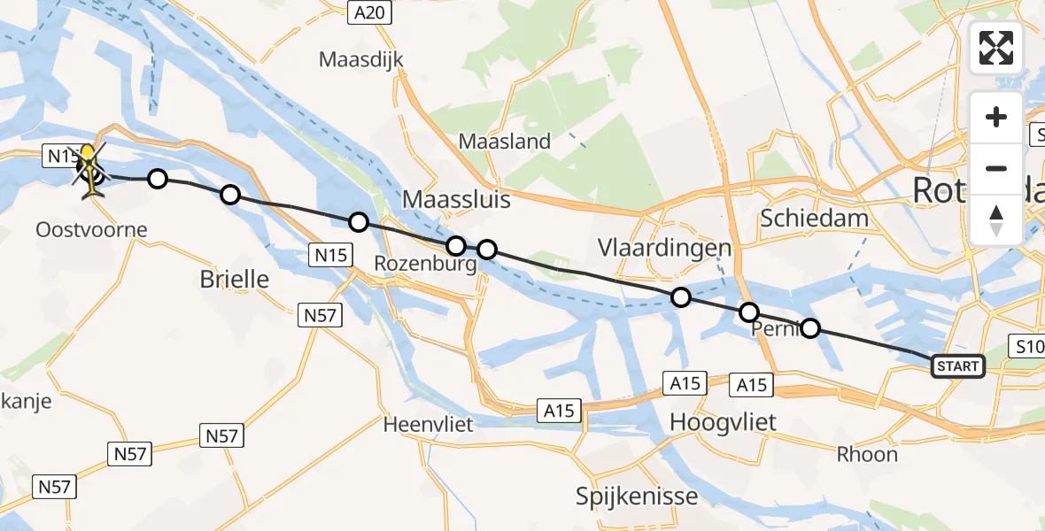 Routekaart van de vlucht: Lifeliner 2 naar Maasvlakte