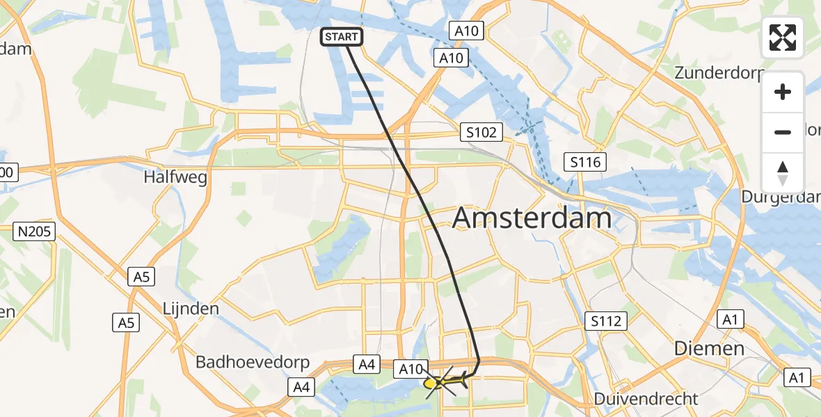 Routekaart van de vlucht: Lifeliner 1 naar Amsterdam