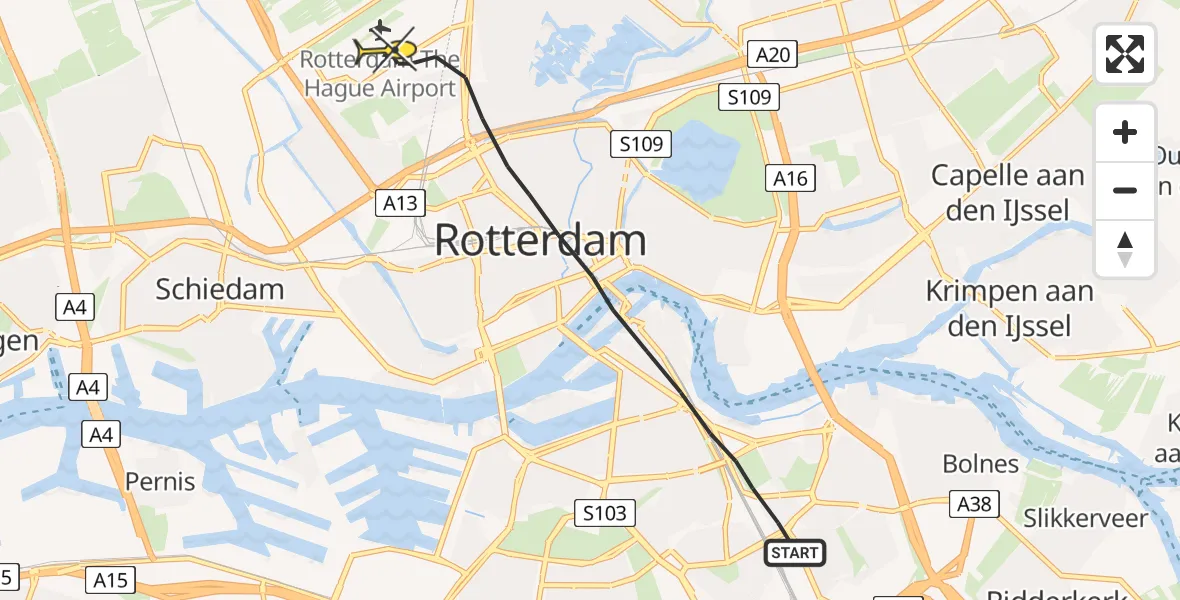 Routekaart van de vlucht: Lifeliner 2 naar Rotterdam