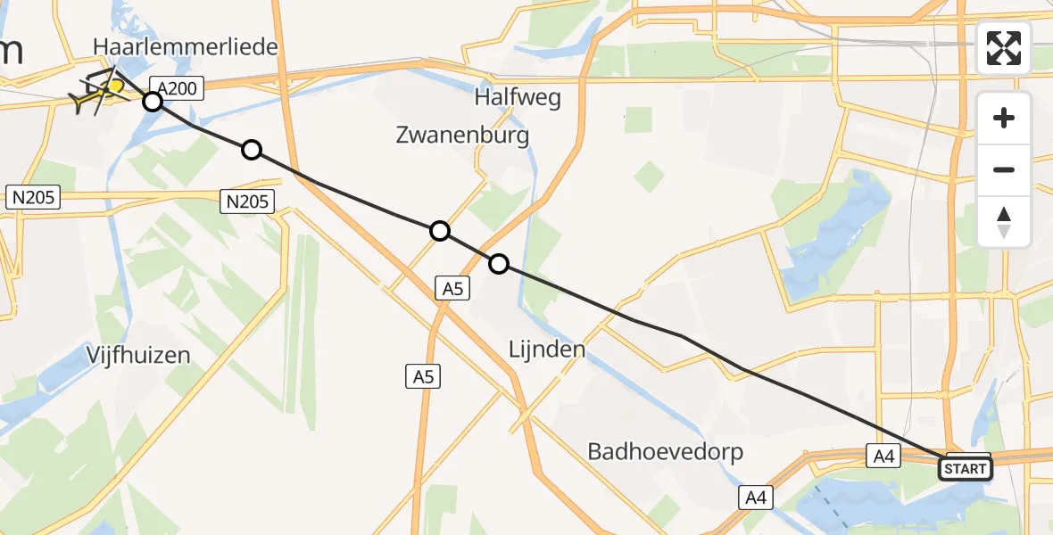 Routekaart van de vlucht: Lifeliner 1 naar Haarlem