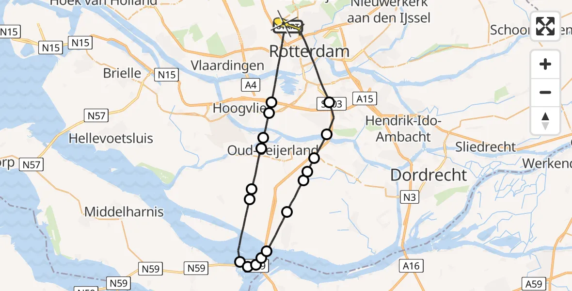 Routekaart van de vlucht: Lifeliner 2 naar Rotterdam