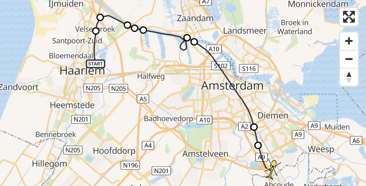 Routekaart van de vlucht: Lifeliner 1 naar Amsterdam