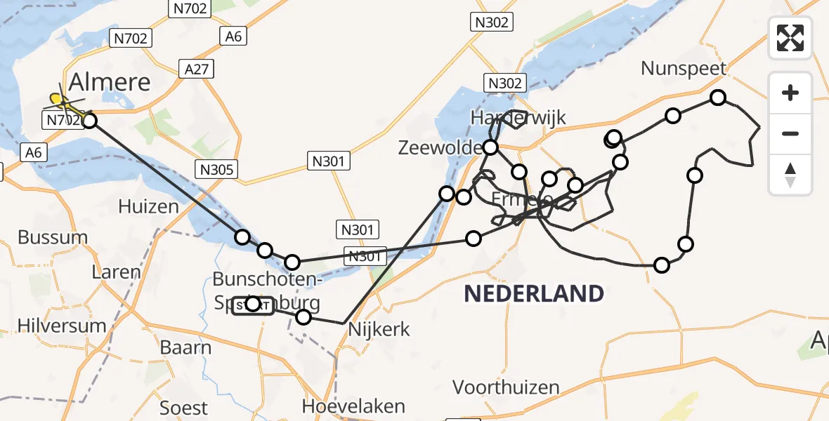 Routekaart van de vlucht: Politieheli naar Almere