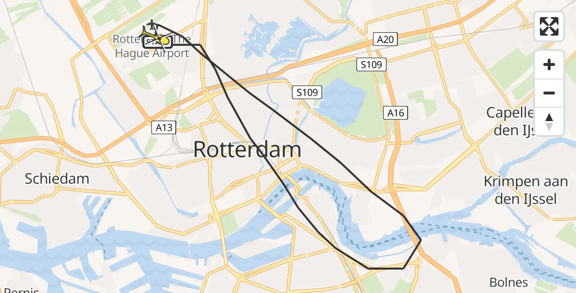 Routekaart van de vlucht: Lifeliner 2 naar Rotterdam