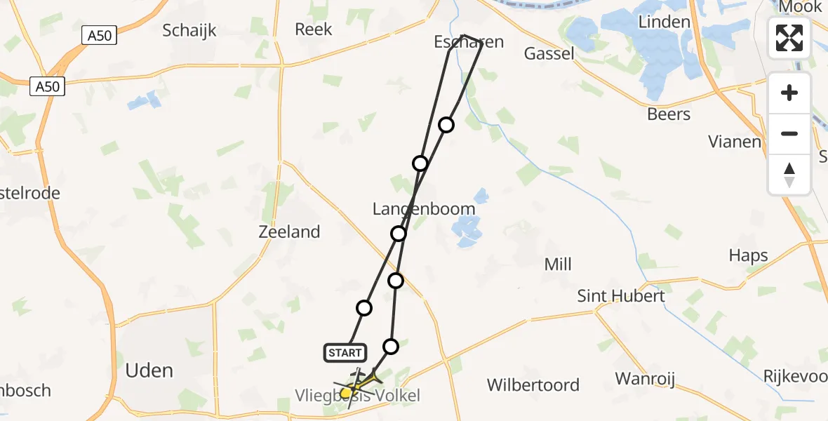 Routekaart van de vlucht: Lifeliner 3 naar Volkel