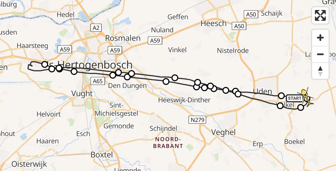 Routekaart van de vlucht: Lifeliner 3 naar Volkel